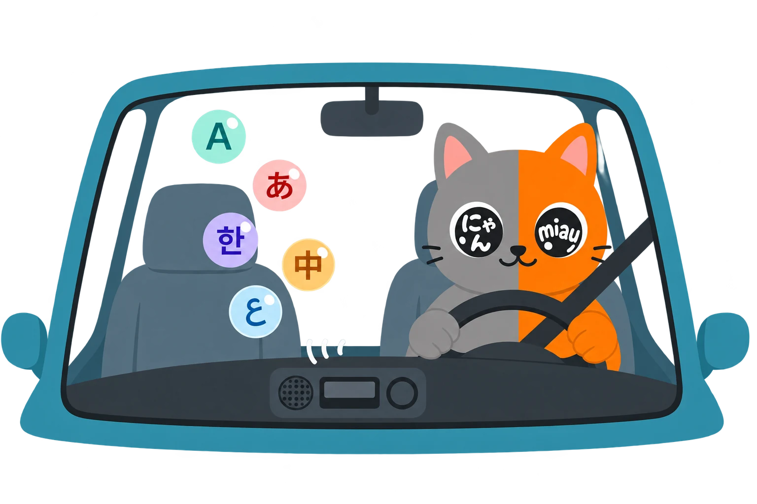 Meow listening to languages while driving