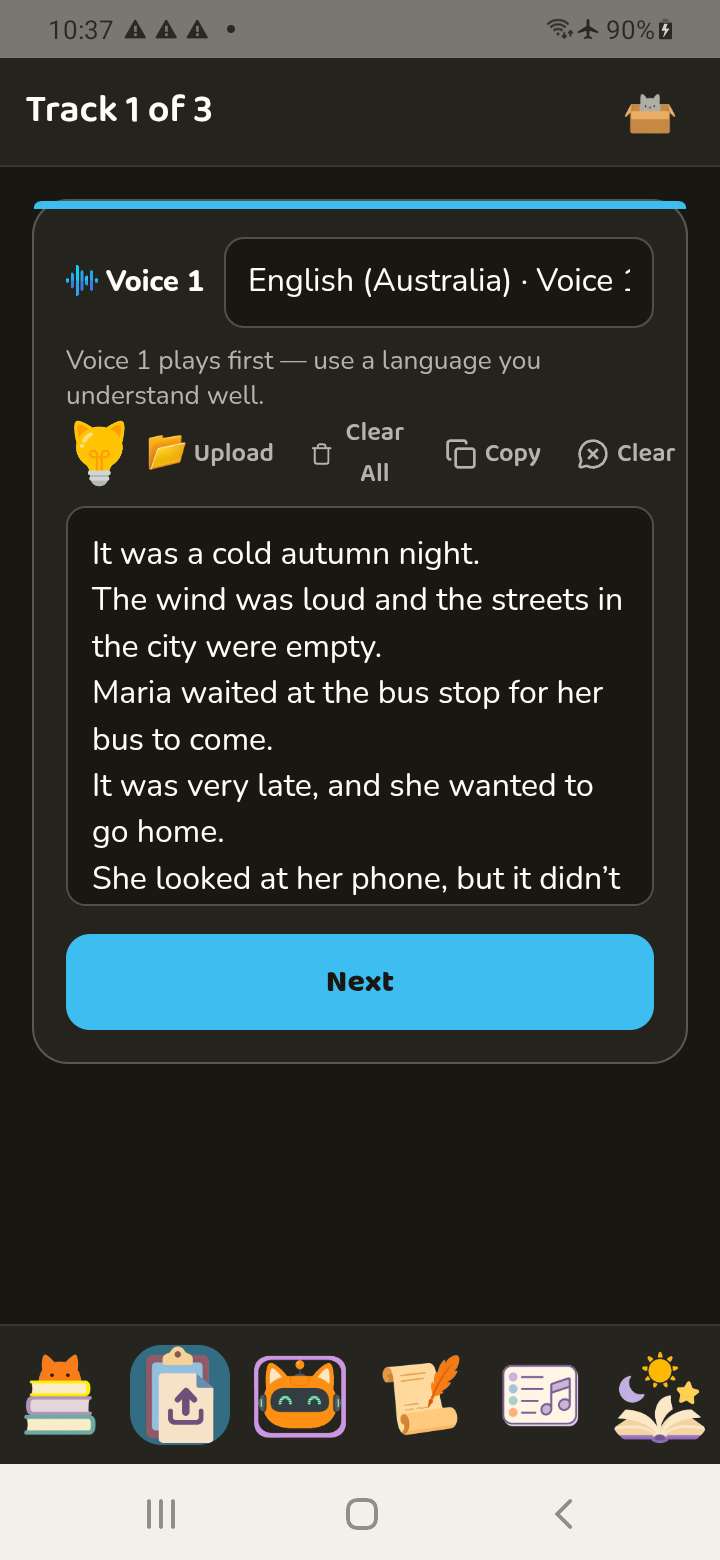 English text entered as the first reader track