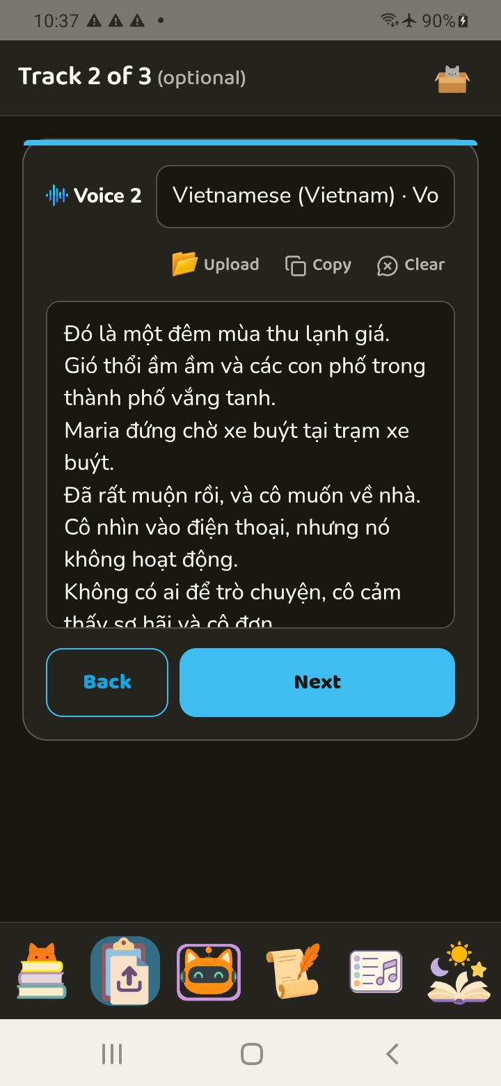 Vietnamese text entered as the second reader track